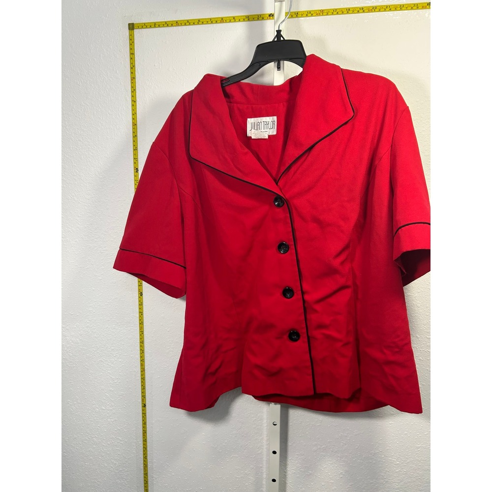 Julian Taylor Red Short Sleeve Blazer Black Piping Button Front Vintage Size 22W